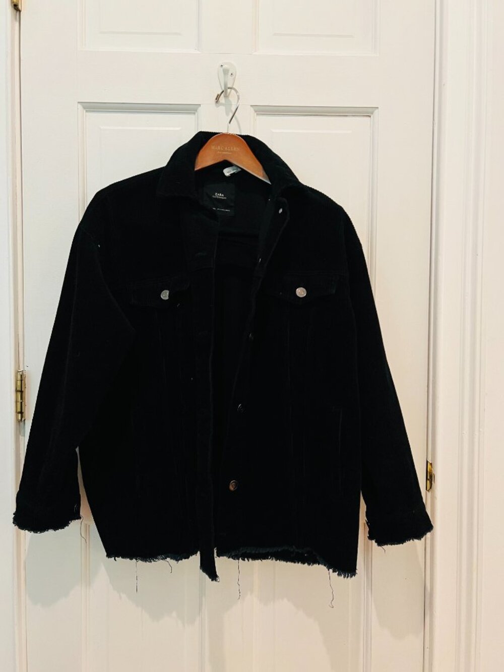 black corduroy jacket is from Zara and features a frayed hem Size Small - Picture 4 of 16